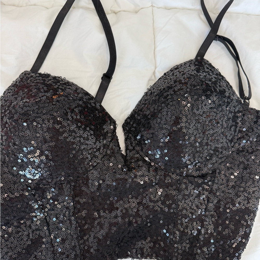 Black Sequin Crop Top